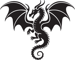 Fototapeta premium Elegant Dragondragon, tattoo, vector, animal, illustration, silhouette, symbol, art, design, monster, china, fantasy, black, tribal, drawing, asia, culture, power, japanese, decoration, ancient, pat