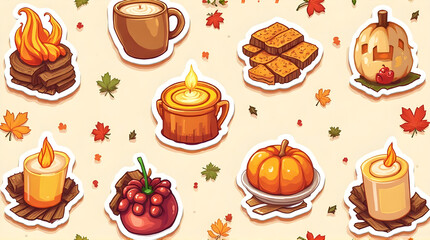 Autumn Halloween Candles and Decorations with Pumpkins and Fall Leaves