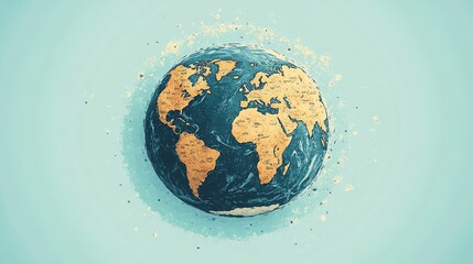 Earth globe, stylized with vintage map, light-blue backdrop