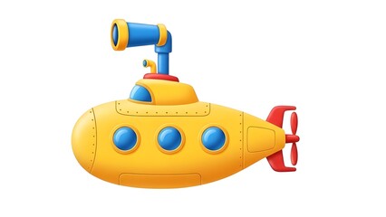 Cartoon yellow submarine illustration vector underwater sea vehicle ocean transport isolated design 100 on transparent background