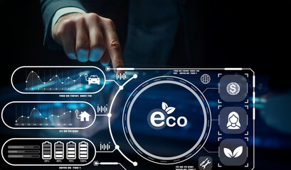Futuristic Digital Interface for Eco-Friendly Solutions Promoting Sustainability, Technology, and Data Visualization in Modern Society