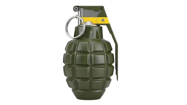 Isolated hand grenade image for military use and explosive weapon illustration and war concept art design on transparent background