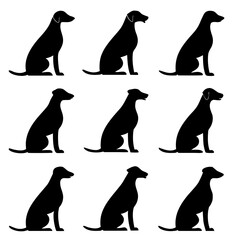 Obraz premium Nine black dog silhouettes seated animal