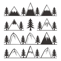 Obraz premium Stylized mountain peaks evergreen trees graphic mountains