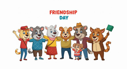 Fototapeta premium Cute Animal Friends Celebrating Happy Friendship Day Together