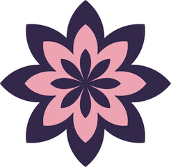 Stylized pink and purple flower mandala design, geometric floral pattern.
