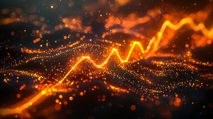 Dynamic financial market trends represented by colorful line graph with vibrant lights in a digital space
