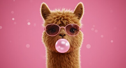 Cool Alpaca Bubblegum Dreams Stylish Alpaca Pink Paradise Alpaca In Sunglasses Blowing Bubbles A Fashionable Alpaca Portrait Sweet Alpaca Digital Art