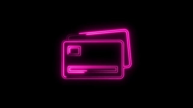 Two glowing pink neon credit cards online payment banking and finance on black background