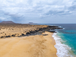 Playa de las Conchas from drone, La Graciosa Canary Islands