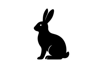 Obraz premium Black Silhouette of a Sitting Rabbit with Ears Up