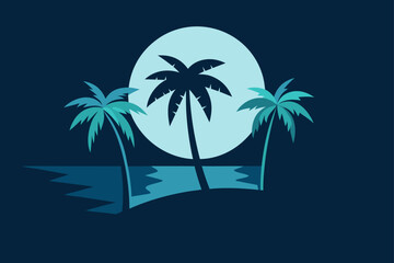 moonlit palm trees by island lagoon
