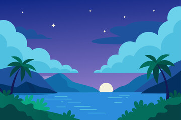 Obraz premium quiet tropical bay with stars and clouds