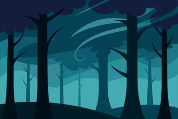 wind blowing through trees in shadowy forest