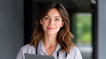 Nurse Holding Tablet in Modern Healthcare Environment with Focus on Electronic Medical Access