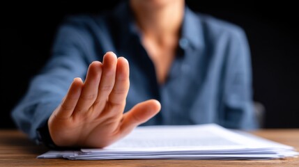 Female Leader in Boardroom Stopping Discussion with Hand Gesture for Emphasis and Authority
