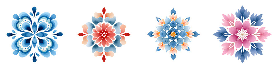Fototapeta premium Watercolor Floral Medallion Collection: Folk Art Decorative Elements