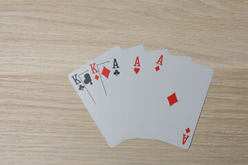 poker card on wooden background