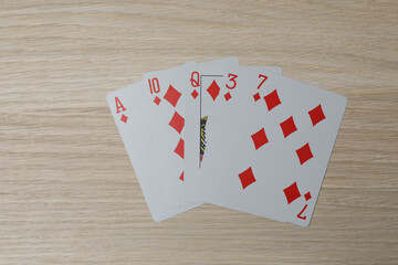 poker card on wooden background