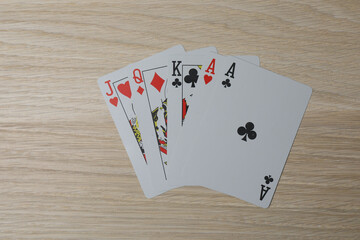 poker card on wooden background
