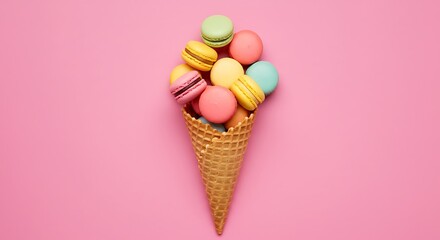 Pastel Macarons in a Waffle Cone