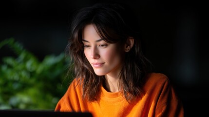 Dedicated Teacher Conducting Online Class with Focused Expression in Natural Light Setting
