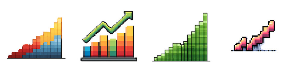 Fototapeta premium Pixel Art Growth Bar Charts - Upward Trend Graphic