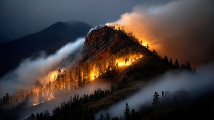 Destructive Wildfire Illuminates Silent Night in Nature's Dramatic Landscape