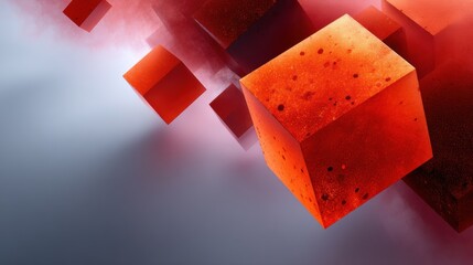 Abstract Composition Featuring Overlapping Geometric Shapes in Red and Black Color Palette