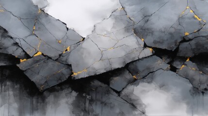 Monochromatic Study of Intersecting Cracks with Gold Accents on a Dramatic Background