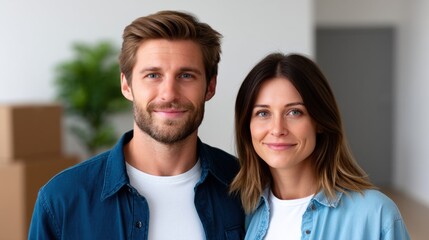 Couple Holding Hands Tightly While Moving Into Their New Home with Joy and Anticipation