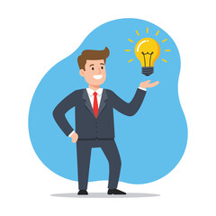Man standing with bright idea bulb