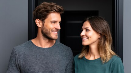 Joyful Couple Holding Keys at Their New Home Celebrating a Fresh Start Together