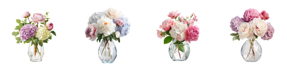Floral Bouquets in Vases: Watercolor Peonies and Hydrangeas