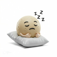 Fototapeta premium Sad Moon Cartoon Character Sleeping on Pillow