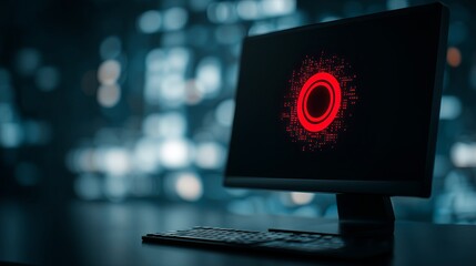 Digital Warning Signal: Cybersecurity Alert on Screen in Dark Tech Environment