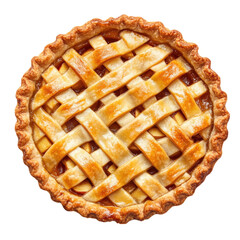 Freshly baked apple pie with golden crust and lattice design isolated on transparent background, cutout png