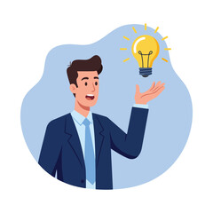 Office man expressing idea with hand raised