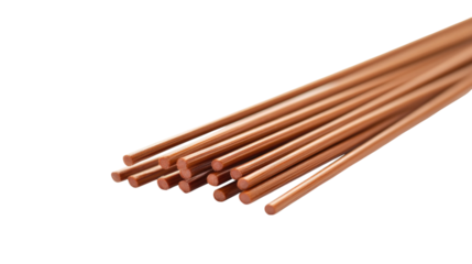 Copper rods stacked neatly in a bundle on transparent background, cutout png