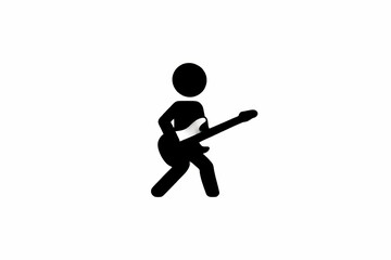 Obraz premium Stick Figure Guitarist Icon Creative Vector Illustration Man Playing Electric Guitar Simple Line Art Graphic Symbol for Music Entertainment 