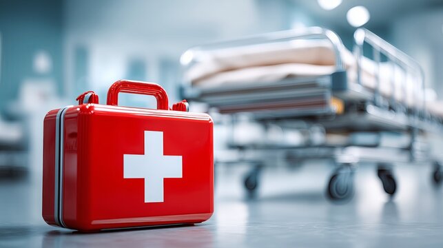 Emergency Symbolism: Red Cross on Medical Stretcher in Hospital Setting