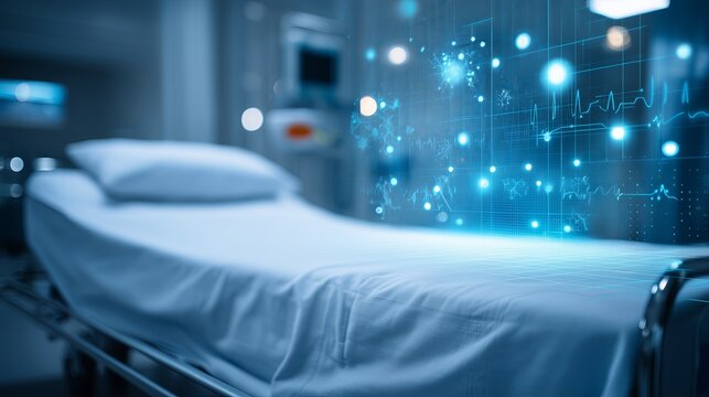 Tech-Integrated Care: Hospital Bed with Digital Data Overlay - Powered by Adobe