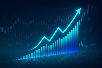 Upward trend shows growth and success in a dynamic chart with an arrow, illustrating positive business momentum and financial prosperity.