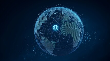 Global Alert: Red Warning Symbol Over Digital Earth Network