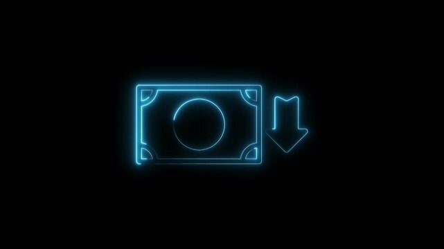 Money loss concept neon style animation decrease in value finance or business crisis