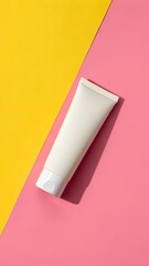 Blank Cosmetic Tube on Yellow and Pink Background for Beauty Mockup