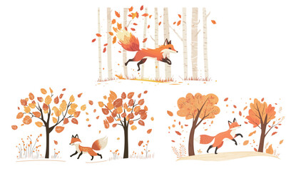 Fox with Autumn Leaf Fur Dashing Through Forest – Whimsical Fall Animal Illustration
