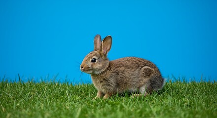 Fototapeta premium A Patch Of Blue Sky Springtime Hare Gentle Giant Emerald Meadow Whispers Of Spring Bunny's Gaze Summer's Embrace Hidden In Green Field Of Dreams