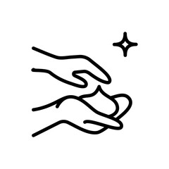 Sparkle Foam Cream on Hands. Whipped Soap on Hands. Hygiene Skin, Wash, Cleansing Concept. Isolated Outline Vector Icon