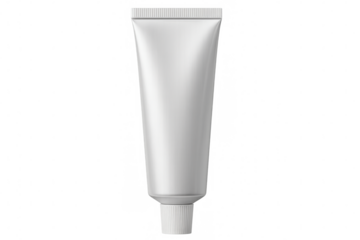 Realistic white plastic cosmetic tube mockup standing on transparent background, ready for your design